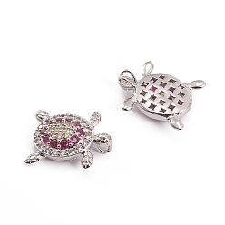 Платина Латунные микро проложить кубического циркония подвески, Морская черепаха, красочный, платина, 23x18.5x6.5 мм, отверстие : 2.5 мм