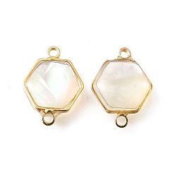 Шестиугольник Подвески-соединители из натуральной белой латуни, с эпоксидной смолой, золотые, шестиугольник, 15.5x11.5x3.5~4 мм, отверстие : 1.6 мм