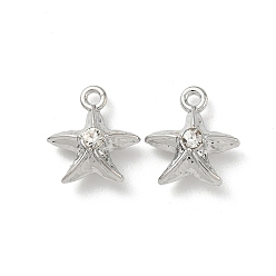 Платина Подвески из сплава и страза, прелести морская звезда, без свинца и без кадмия, стойки покрытие, платина, 16x14.5x7.5 мм, отверстие : 1.8 мм