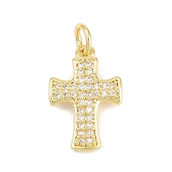 Прозрачный Латунные микро проложить кубического циркония подвески, крест очарование, долговечный, стойки покрытие, без свинца и без кадмия, реальный 18 k позолоченный, прозрачные, 17x11.5x1.8 мм, отверстие : 3.5 мм