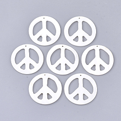 Seashell Freshwater Shell Pendants, Flat Round with Peace Sign, 30~30.5x1.5~2.5mm, Hole: 1mm