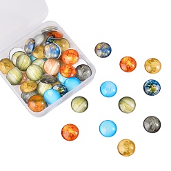 Mixed Color 50Pcs Luminous Glass Cabochons, Planet Pattern, Half Round, Mixed Color, 15x4mm