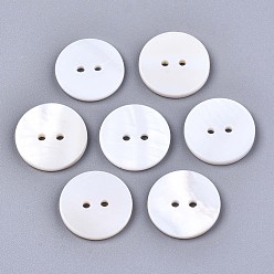 Seashell Color 2-Hole Freshwater Shell Buttons, Flat Round, Seashell Color, 16x2mm, Hole: 1.6mm