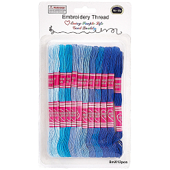 Синий 12 мотки 6-слойный поликоттон (полиэстер-хлопок) нить для вышивания, нитки для вышивки крестом, градиент цвета, синие, 0.8 мм