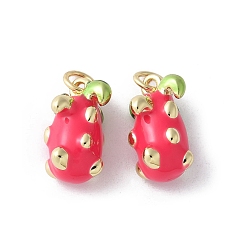 Питайи Латунь эмаль подвески, с целью перехода в кольце, без кадмия и без свинца, реальный 16 k позолоченный, фрукты чары, питайи, 15.5x9.5x10 мм, отверстие : 3 мм