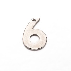 Number Anlaufgeschützte Zahl 201 Charms aus Edelstahl, num. 6, 11x8x0.8 mm, Bohrung: 1 mm