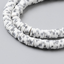 White Handmade Polymer Clay Beads Strands, for DIY Jewelry Crafts Supplies, Heishi Beads, Disc/Flat Round, White, 6x0.5~1mm, Hole: 1.8mm, about 320~447pcs/strand, 15.75 inch~16.14 inch(40~41cm)