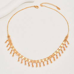 Настоящее золото 18K Модные винтажные латунные металлические цепочки-клеверы с каплевидными кисточками для женщин, реальный 18 k позолоченный, 17.72 дюйм (45 см)