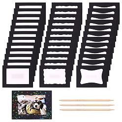 Черный 36шт. 3 стили прямоугольных бумажных фоторамок, с помощью бамбуковых палочек для соскабливания, чёрные, 130x180x1 мм, окно: 90~91x130~133 мм, 12 шт / стиль