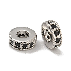 Черный Стойки обшивки латунь микро проложить кубического циркония бусы, без свинца и без кадмия, долговечный, платина, круглые, чёрные, 6x2.5 мм, отверстие : 2.5 мм