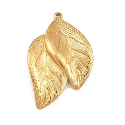 Golden 304 Stainless Steel Pendants, Leaf Charms, Golden, 32x20.5x3mm, Hole: 1.3mm