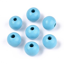 Небесно-голубой Круглые бусины из натурального дерева схима, окрашенные распылением, голубой, 11.8~12.5x11 мм, отверстие : 2.5~3 мм
