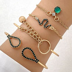 Teardrop Комплект браслетов и браслетов из легкого золотого сплава, комплект украшений из стекла и стразов, слеза, 170 мм, 4 шт / комплект