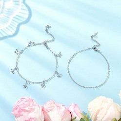 Бабочка 2 шт. 2 стили 304 двухслойные браслеты на ногу из нержавеющей стали с цепочкой-скрепкой для женщин, цвет нержавеющей стали, не тускнеет, бабочка, 9-1/4 дюйм (235 мм) ~ 9-3/8 дюйм (238 мм), 1 шт / стиль