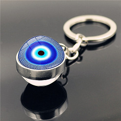 Синий Брелок для ключей из сплава и стеклянного шара для женщин, подвесные украшения для дома, круглые с сглаза, синие, 8x2 см