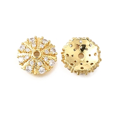 Настоящее золото 18K Колпачки для бусин из прозрачного кубического циркония в форме цветка из латуни, долговечный, без кадмия и без свинца, стойки покрытие, реальный 18 k позолоченный, 12x3 мм, отверстие : 1.4 мм