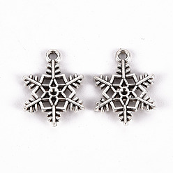 Antique Silver Tibetan Style Alloy Pendantsfit Rhinestone Settings, Lead Free & Cadmium Free, Snowflake, Antique Silver, Fit for 1.2mm rhinestone, 19x13x1mm, Hole: 2mm, about 850cs/500g