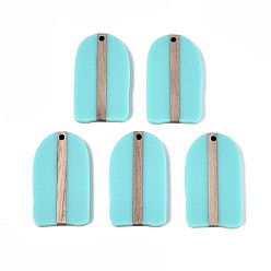Средно-синий Кулоны из непрозрачной смолы и дерева, арка, светло-синий, 38x22x3.2 мм, отверстие : 2 мм