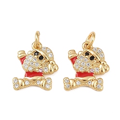 Santa Claus Рождественские латунные эмалевые подвески с микропаве из кубических цирконий, с целью перехода в кольце, без свинца и без кадмия, долговечный, стойки покрытие, реальный 18 k позолоченный, Дед Мороз, 11.5x11x2 мм, отверстие : 2 мм