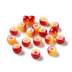 (123L) Белый крем непрозрачный блеск Европейские бусины из АБС-пластика, окрашенные распылением, бусины с большим отверстием, круглые, два тона, огнеупорный кирпич, 9x6 мм, отверстие : 4 мм, Около 1600 шт / 500 г