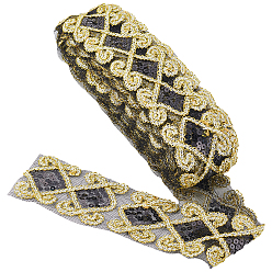 Черный Вышивка лентами из поликоттона в этническом стиле, с марлей и пайетками, жаккардовая лента, тирольская лента, аксессуары для одежды, ромб шаблон, чёрные, 2-1/2 дюйм (62 мм)