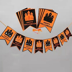 Building 16Pcs 2 Color Flag Felt Ornaments, with Nylon Rope and Plastic Pins, Halloween Hanging Decorations, for Party Gift Home Decoration, Tower Pattern, 239x150x1mm, Hole: 3.5mm