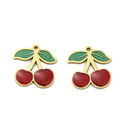 Вишня 304 прелести нержавеющей стали, с эмалью, ионное покрытие (ip), реальный 18 k позолоченный, вишня, 14.5x14.5x1.5 мм, отверстие : 1.2 мм