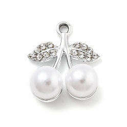 Платина Подвески из сплава и страза, с пластмассовой жемчужиной abs, УФ-покрытием, вишня, платина, 20.5x17.5x9 мм, отверстие : 1.8 мм