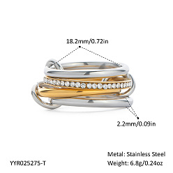 Plaqué 18k Or Véritable & Couleur Acier Inoxydable 304 bagues en acier inoxydable pour femmes, anneaux empilables, plaqué or véritable et couleur acier inoxydable, diamètre intérieur: 18.2 mm