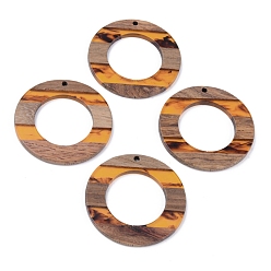 Orange Resin & Walnut Wood Pendants, Two Tone, Ring, Orange, 39x2~3mm, Hole: 2mm
