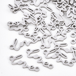 Нержавеющая Сталь Цвет Устойчивы к потускнению 201 соединители из нержавеющей стали, лазерная резка, Слово любовь, цвет нержавеющей стали, 8x19x1 мм, отверстие : 1.6 мм