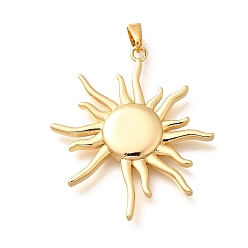 Настоящее золото 18K Латунные подвески, солнечные чары, стойки покрытие, без свинца и без кадмия, реальный 18 k позолоченный, 33.5x30x3.5 мм, отверстие : 4.5x3 мм