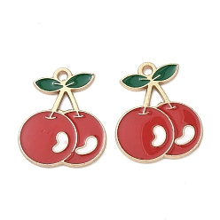 Золотой Подвески из эмали и сплава, красная вишня, золотые, 21x17.5x1 мм, отверстие : 1.6 мм