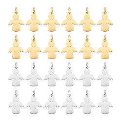 Золотой & Цвет Нержавеющей Стали 12 шт. 2 цвета 201 подвески из нержавеющей стали, штамповка бланков, с распаяными кольцами, ангел, золотые и нержавеющая сталь цвет, 15x11.5x1 мм, отверстие : 3 мм, Перейти кольцо: 5x0.8 мм, 6 шт / цвет