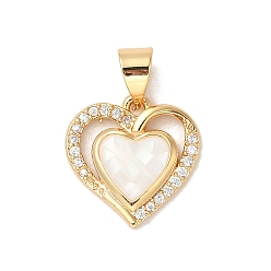 Белый Покрытие стойки латунная эмаль микро паве прозрачные подвески из кубического циркония, с оболочкой, долговечный, без кадмия и без свинца, реальный 18 k позолоченный, шарма сердца, белые, 14x14x3 мм, отверстие : 4x3 мм