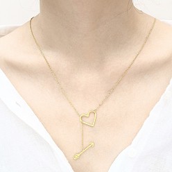 Сердце 304 длинные ожерелья-лариаты из нержавеющей стали для женщин, золотые, сердце, 27.56 дюйм (70 см)