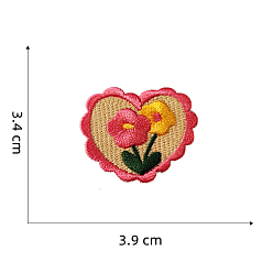 Flower Computerized Embroidery Cloth Self-adhesive/Sew on Patches, Costume Accessories, Heart, Flower Pattern, 34x39mm