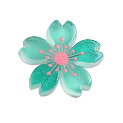 Бирюза Светящиеся кабошонов смолы, украшение мобильного телефона, светящийся в темноте цветок, бирюзовые, 26.9 мм