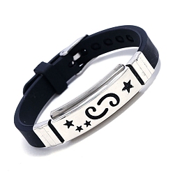 Krebs Edelstahl-Gliederarmband mit Sternbild und Silikonkordeln, Krebs, 8-7/8 Zoll (22.5 cm)