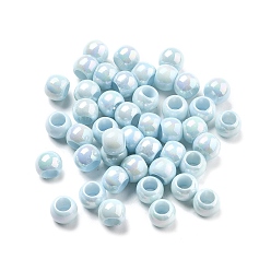 Небесно-голубой УФ-покрытие радужными переливающимися акриловыми бусинами, баррель, бусины с большим отверстием, голубой, 6x4.5 мм, отверстие : 3.5 мм