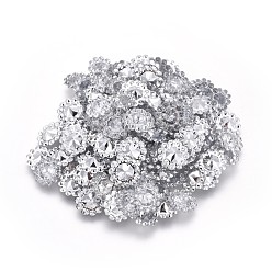 Clair Cabochons en plastique strass, tournesol, dos et dos plaqués, clair, 11x4 mm, sur 500 PCs / sac
