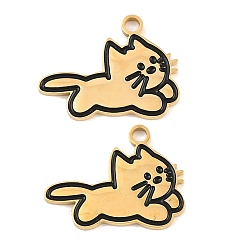 Golden 304 Stainless Steel Enamel Pendants, Cat Shape Charms, Ion Plating(IP), Golden, 15x20x1.5mm, Hole: 2mm