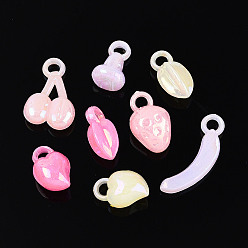 (52) Непрозрачная лаванда Пластиковые подвески с фруктовой тематикой, имитация желе, разнообразные, с покрытием AB цвета, разноцветные, 14~25x8~13.5x5.5~9 мм, отверстие : 2.5~3.5 мм, Около 1219 шт / 500 г