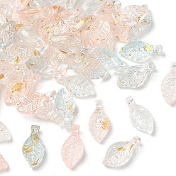 PeachPuff Transparent Acrylic and Gold Foil Pendants, Leaf Charms, PeachPuff, 10x5x3.5mm, Hole: 1.4mm