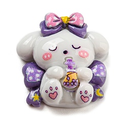 Белый Кабошоны с милыми щенками из непрозрачной смолы, Мультяшная волшебная собака с напитком, белые, 21.5x21.5x8.5 мм