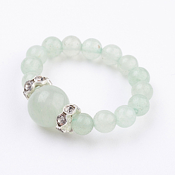 Aventurine Verte Billes en aventurine verte naturelle, avec les accessoires en laiton et strass, ronde, argenterie, taille 8, 18mm
