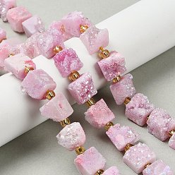 Бледно-Розовый Гальванические натуральный druzy шарики агата стренг, кубические, с бисером, розовый жемчуг, 9.5~11x8~10x9.5~10.5 мм, отверстие : 1 мм, около 14 шт / нитка, 7.20'' (18.3 см)