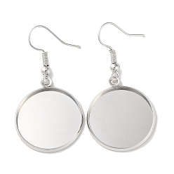 Платина Железные крючки для сережек с покрытием стойки, с пустыми круглыми подносами, плоско-круглые, платина, 42.5 мм, штифты : 0.7 мм