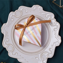 Pearl Pink Folding Cardboard Candy Boxes, Weddign Gift Wrapping Box, with Ribbon, Heart, Pearl Pink, 12.5x10.5x5cm