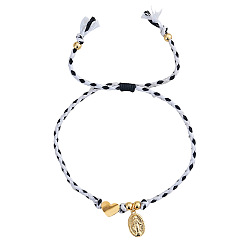 Белый 304 Браслеты из нержавеющей стали в форме сердца и религиозного символа Девы Марии для пары, регулируемые браслеты для него и для нее, золотые, белые, 11.02 дюйм (28 см)